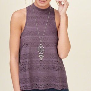 Hollister Halter Lace Overlay Soft Lavender Tank Top Size XS